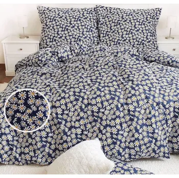 Povlečení Francouzské bavlněné povlečení Kopretinky modré Zapínání: zip, Velikost polštáře: 2x70x90, Velikost přikrývky: 200x200 Šev uprostřed