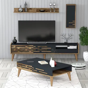 Obývací stěna Living Room Furniture Set Valensiya - Walnut, Anthracite