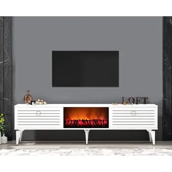Televizní stolek TV stolek Arona Fireplace - White