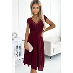 Bordó šifónové šaty s krajkovým výstřihem ALEXIS 381-5 Velikost: L