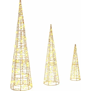 Vánoční dekorace Vánoční stromeček 3 pcs Teplá bílá 20 x 20 x 80 cm PET