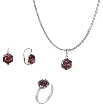 Souprava šperků Stříbrný set šperků 164 s českým granátem, rhodiovaný - malina Velikost: 61, Zapínání: puzeta, Délka řetízku: 45 cm