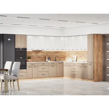 Kuchyňská linka VOMAKS Rohová kuchyňská linka SULFUR MDF 330 x 280, káva + dub tacho