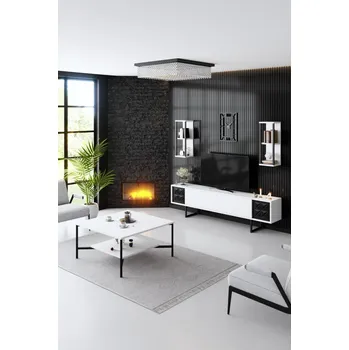 Obývací stěna Living Room Furniture Set Black Line Set - White, Black