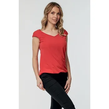 Dámská halenka Volnější červená dámská halenka s výstřihem do V a délkou do gumičky 7737 velikost S