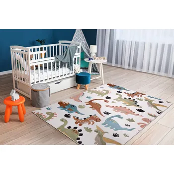Koberec Skvělý dětský koberec FUNNY - dinosauři 2 - krémový Rozměr koberce: 80x150 cm
