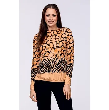 Dámská halenka Volnější černo oranžová dámská halenka s dlouhými rukávy 7791 velikost 4XL