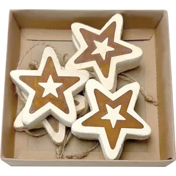 Vánoční dekorace Závěsná kovová hvězda vintage / bílá - 6 cm, sada 6 ks - bílý střed