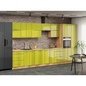 Kuchyňská linka VOMAKS Kuchyňská linka SULFUR MDF 400, olivová zelená - lesk + dub tacho