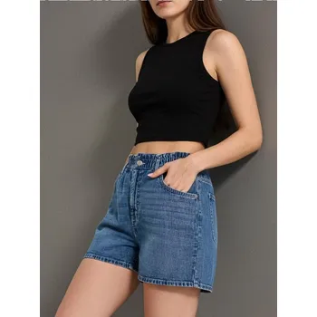 Dámské kraťasy Sinsay - Džínové paperbag šortky - námořnická modrá - 706DB-59J - 706DB-59J-32