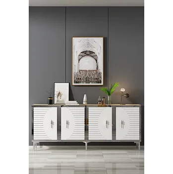 Komoda Konzolový stolek Tuna 180 - Sapphire Oak, White, Silver