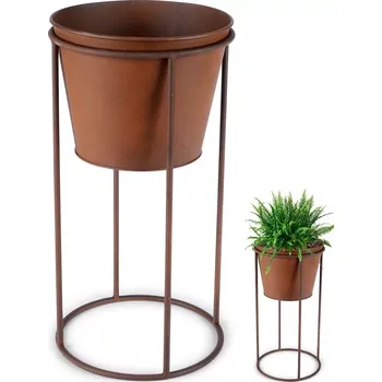 Květináč Kovový stojan s květináčem 44 cm v rezavé úpravě