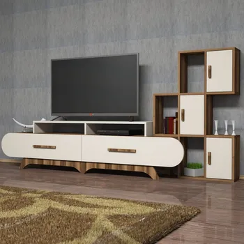 Televizní stolek TV stěna / Sestava pod TV Flora S - Walnut, Cream