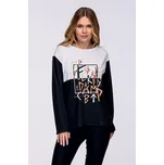 Volnější černobílá dámská halenka s barevnými písmeny 7782 velikost XL