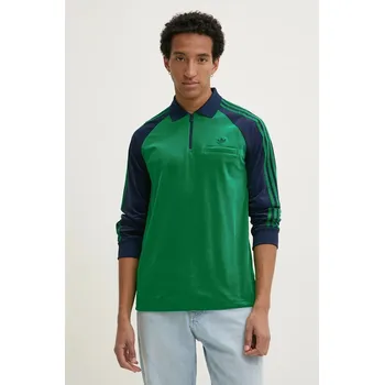 Pánské oblečení Velurová mikina adidas Originals Velour Polo JN5981 zelená 77X, vel. L