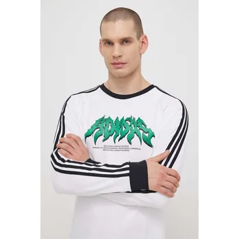Pánské tričko Bavlněné tričko s dlouhým rukávem adidas Originals Flames IS2917 bílá 00X, vel. S