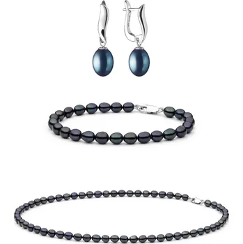 Souprava šperků ANNA PERLY Atraktivní set z černých rice perel a stříbra