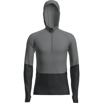 Pánská mikina pánská mikina s kapucí a polovičním zipem ICEBREAKER Men Mer 200 Oasis+ LS Half Zip Hoodie BLACK/JET HTHR/UNDYED/CB - L