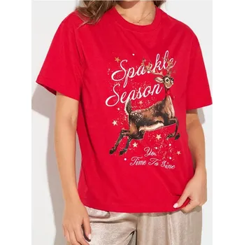 Dámské tričko Sinsay - Bavlněné oversize tričko s potiskem - červená - 901GS-33X - 901GS-33X-XS