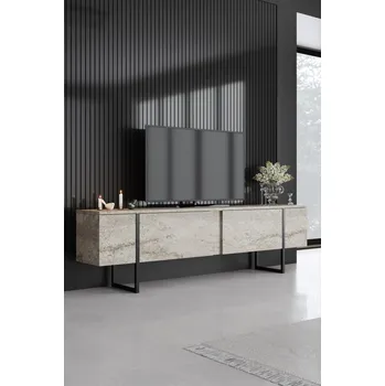 Televizní stolek TV stolek Luxe - Travertine, Black