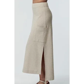 Dámská sukně Delší béžová dámská sukně s rozparky a kapsou 104 velikost M