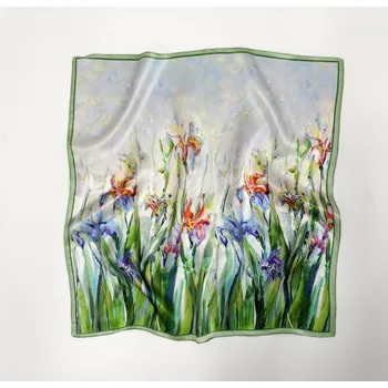 Šátek Hedvábný šátek olejomalba kosatců 53x53 cm v dárkovém balení, HEDVÁBNÝ SVĚT