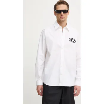 Pánská košile Bavlněná košile Diesel S-SIMPLY-D SHIRT bílá barva, regular, s klasickým límcem, A14634.0PCAL 00X, vel. 48