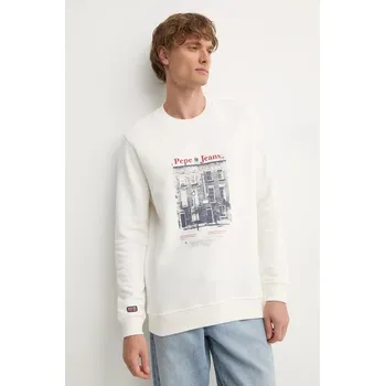 Pánská mikina Bavlněná mikina Pepe Jeans SOREN CREW pánská, béžová barva, s potiskem, PM582724 01X, vel. L