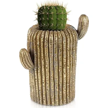 Květináč Zlatý květináč ve tvaru kaktusu 34,5 cm