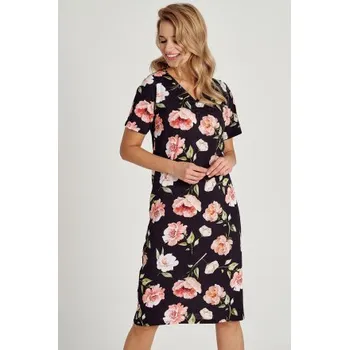 Dámská noční košile Noční košile Taro Peony - bavlna Černo-růžová S