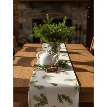 ubrus Sinsay - Běhoun na stůl s vánočním rostlinným vzorem - zelená - 652GS-77X - 652GS-77X-ONE