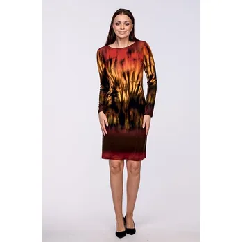 Dámské šaty Elegantní oranžovo červené dámské šaty se vzorem ohně 7053 velikost L