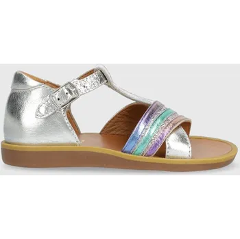 Dívčí sandály Dětské kožené sandály Pom D'api stříbrná barva O1CRAM0401.24.27 SLV, EUR 24