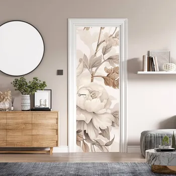 Fototapeta Samolepící fototapeta na dveře - Elegantní květy v béžových tónech