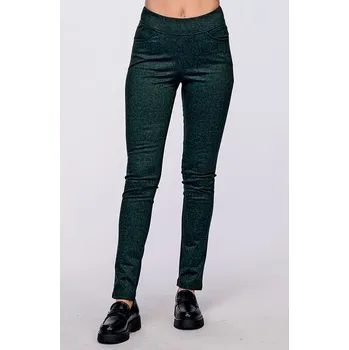 Dámské kalhoty Elegantní úzké tmavě zelené melírované dlouhé dámské kalhoty 347 délka normální velikost 3XL