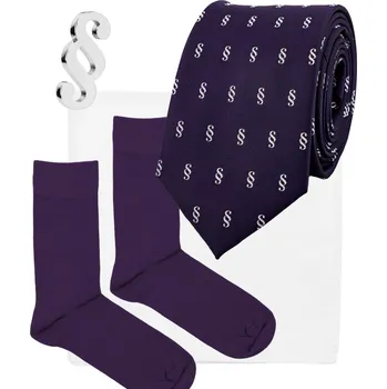 Kravata Bubibubi Fialová kravatová sada s paragrafy | Dárek pro právníka velikost ponožek 43-46