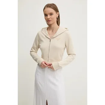 Dámská mikina Mikina Tommy Jeans dámská, béžová barva, s kapucí, hladká, DW0DW18769 08X, vel. M