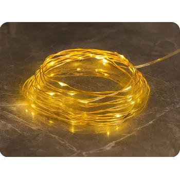 Vánoční dekorace LED dekorační řetěz 5m, 50 LED, 3xAA, teplá bílá, bez funkcí, zlatá [X0150131]