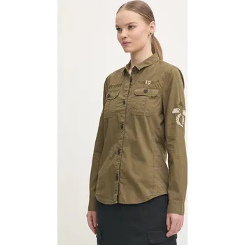 Pánská košile Bavlněná košile Superdry zelená barva, regular, s klasickým límcem, W4010438A-A2Q W4010438A.A2Q 91X, vel. S