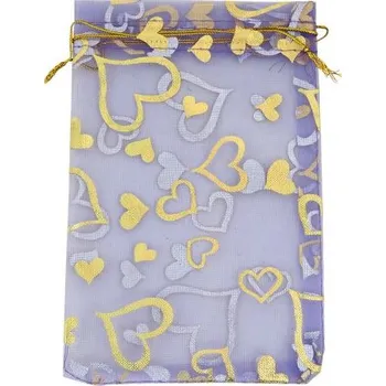 Dárková taška Organzový sáček - 11 x 16 cm - srdíčka fialový