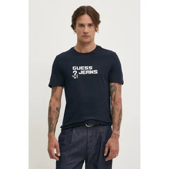 Pánské tričko Bavlněné tričko Guess Jeans tmavomodrá barva, s aplikací, M4BI76 K8HM0 M4BI76.K8HM0 59X, vel. M