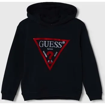 Chlapecká mikina Dětská bavlněná mikina Guess tmavomodrá barva, s kapucí, s aplikací L4RQ23.KAD74.PPYH 59X, vel. 166-175