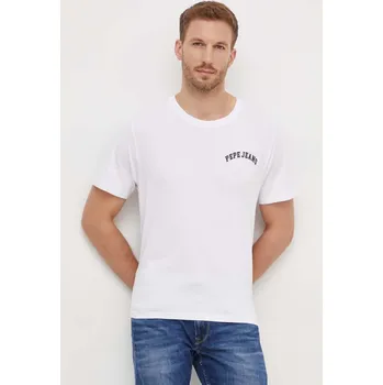 Pánské tričko Bavlněné tričko Pepe Jeans Clementine bílá barva, s potiskem, PM509229 00X, vel. L