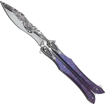Bojový nůž Albainox Nůž motýlek purple 3D balisong