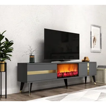 Televizní stolek TV stolek Vania Fireplace - Anthracite, Gold