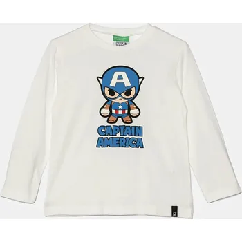 Chlapecké tričko Dětské bavlněné tričko s dlouhým rukávem United Colors of Benetton bílá barva, s potiskem, 3ATNG10H9 3ATNG10H9.P.Seasonal 00X, vel. 82
