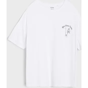 Dívčí oblečení Sinsay - Bavlněné oversize tričko s potiskem - bílá - 585FV-00X - 585FV-00X-140