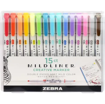Zvýrazňovač ZEBRA PEN Mildliner oboustranný - sada 15 ks