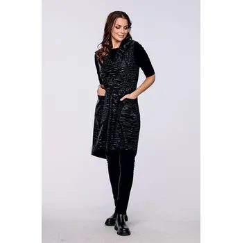 Dámská vesta Volnější lesklá černá vzorovaná dámská vesta s kapucí 7643 velikost L