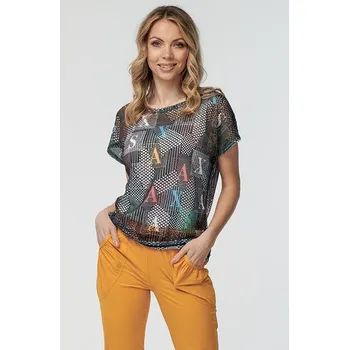 Dámská halenka Kimonová černá síťovaná dámská halenka s barevnými písmeny 784 velikost 3XL